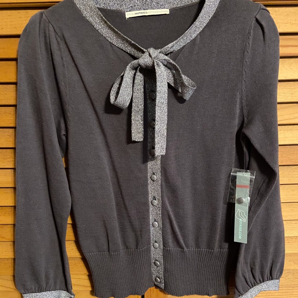 Hot Kiss Gray Sweater with Metallic Accents
